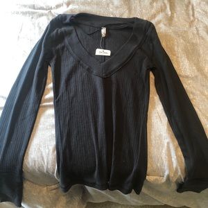 FREE PEOPLE black deep-V long sleeve